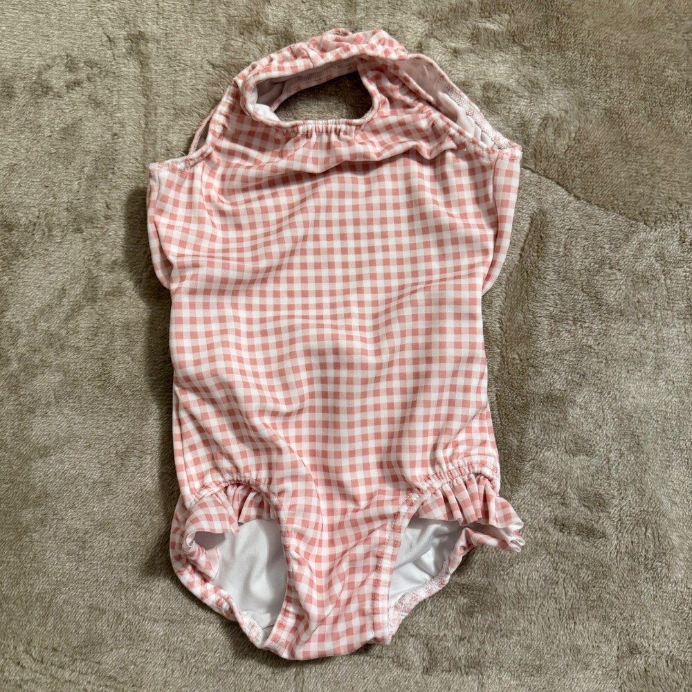 Tidewater Tots Pink Gingham One Piece Swimsuit Blue Bow 3T GXB21